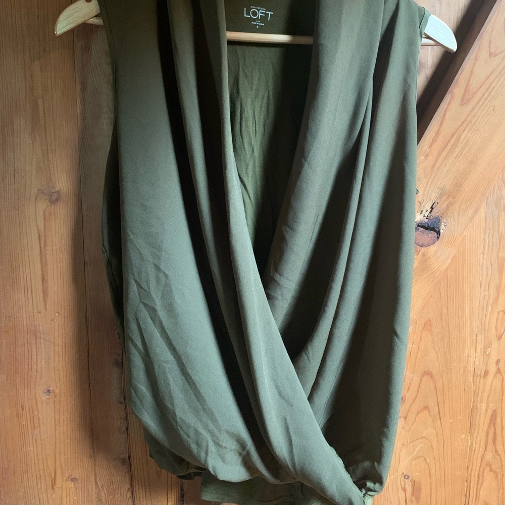 Forest green deep cowel neck blouse